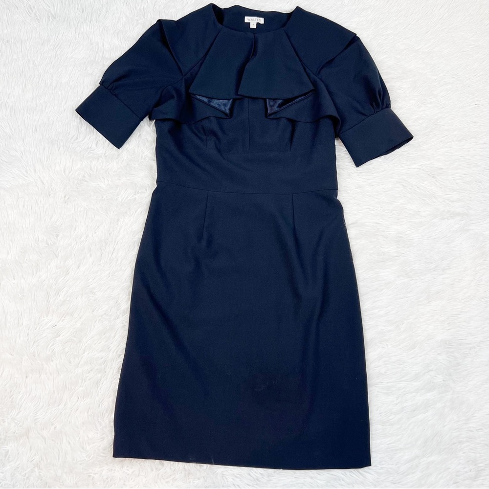 Walter women short sleeve ruffle button sheath dress in‎ navy blue